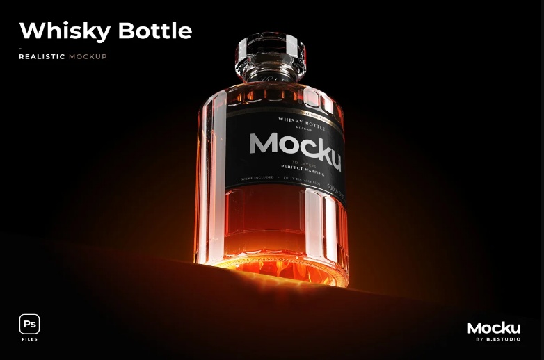 Realistic Whisky Bottle Mockup