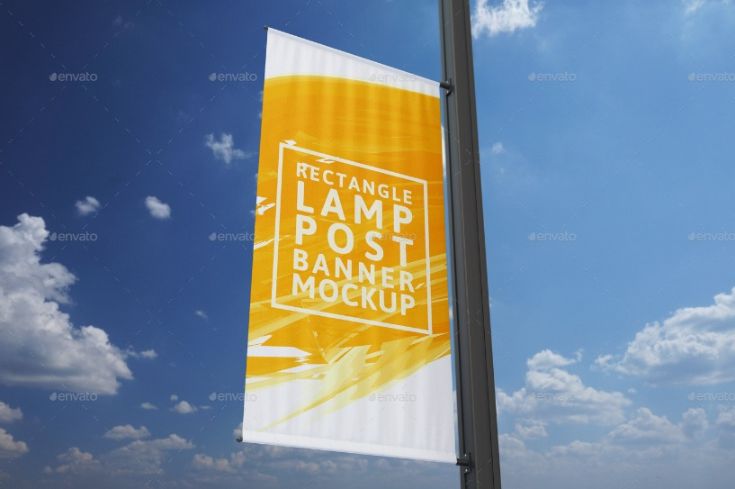 Rectangle Lamp Post Banner Mockup