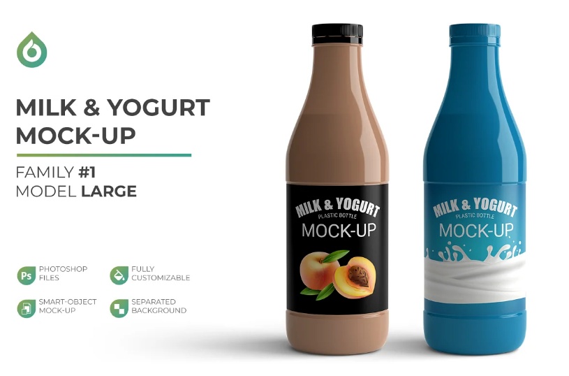 Set of Yogurt and Milk Mockup PSD