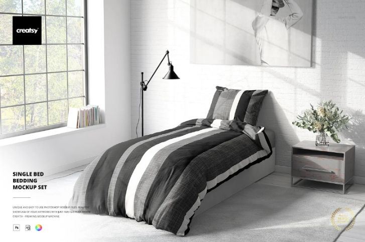 Single Bed Bedding Mockup PSD