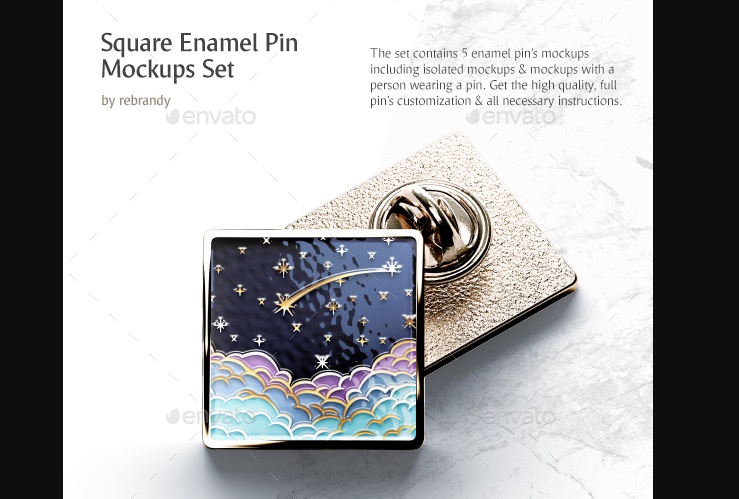 Square Enamel Pin Mockup PSD