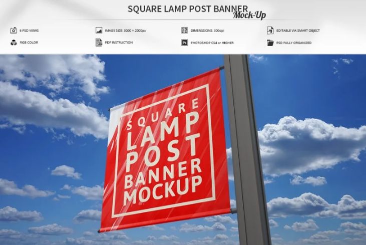 Square Lamp Post Banner Mockup