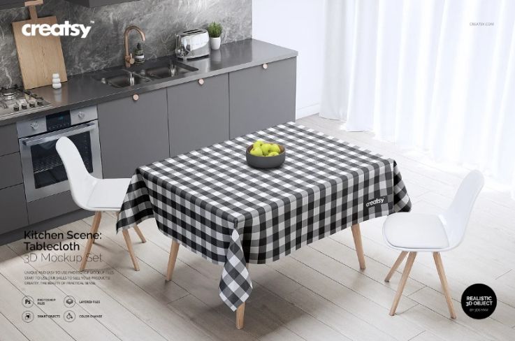 Table Cloth in Kitchen Scene Mockup