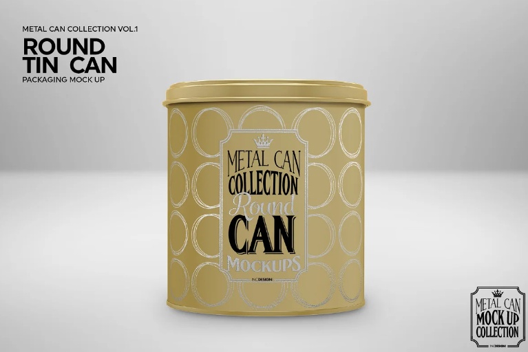Tin Can Packaging Mockup PSD