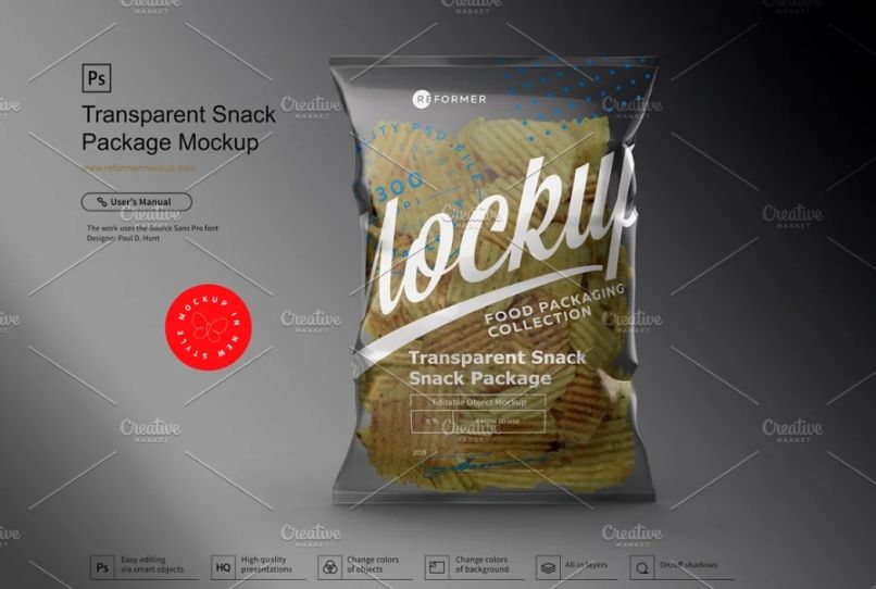 Transparent Snack Packaging Mockup