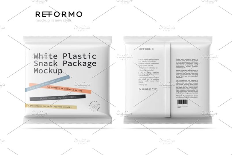 White Plastic Snack Bag Mockup