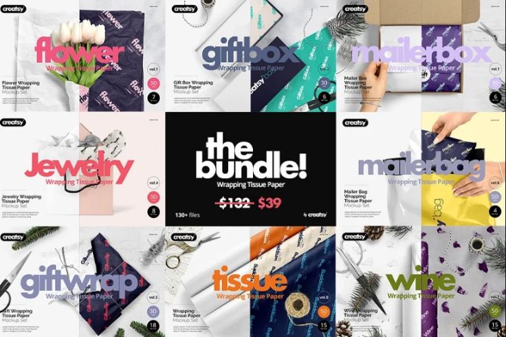 Wrapping Tissue Paper Mockups Bundle