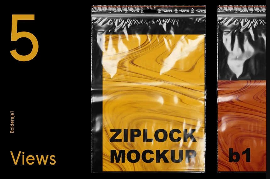 5 Zip Lock Plastic bags Mockups