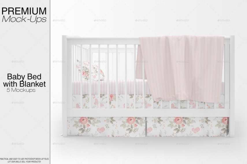 Baby Bed With Blanket Mockup