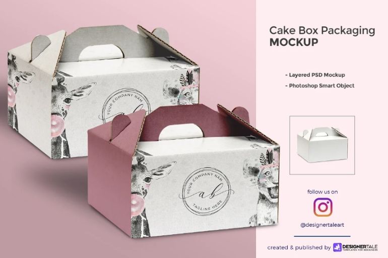 Cake Box Packaging Mockup PSD