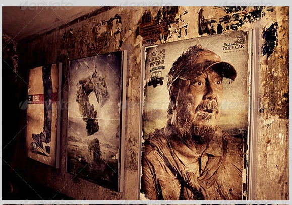 Distressed Poster on Wall Mockups