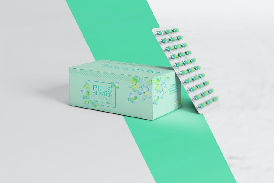Photo realistic Pills Box Mockup