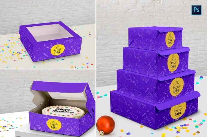 Realistic Cake Box Mockup Set