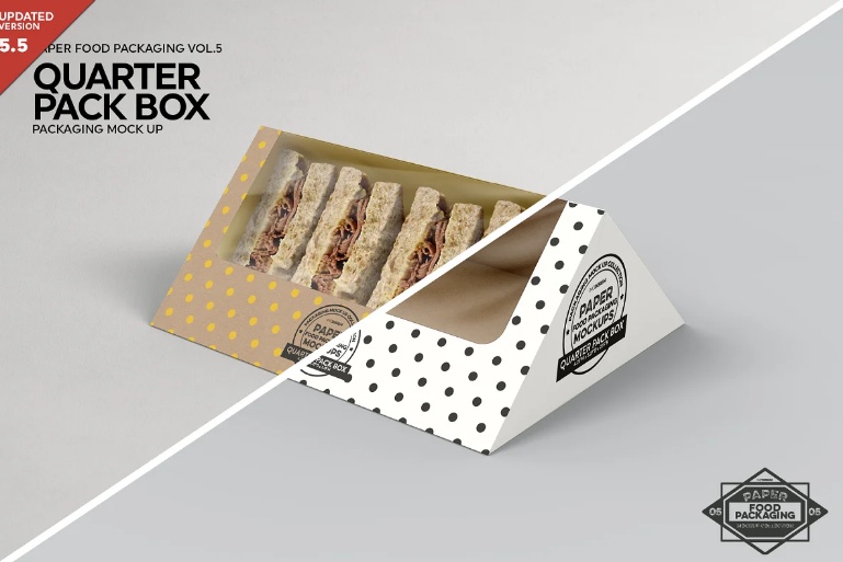 Sandwich Quarter Box Packaging Mockup PSD