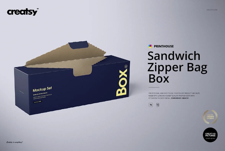 Sandwich Zipper Box Mockup PSD
