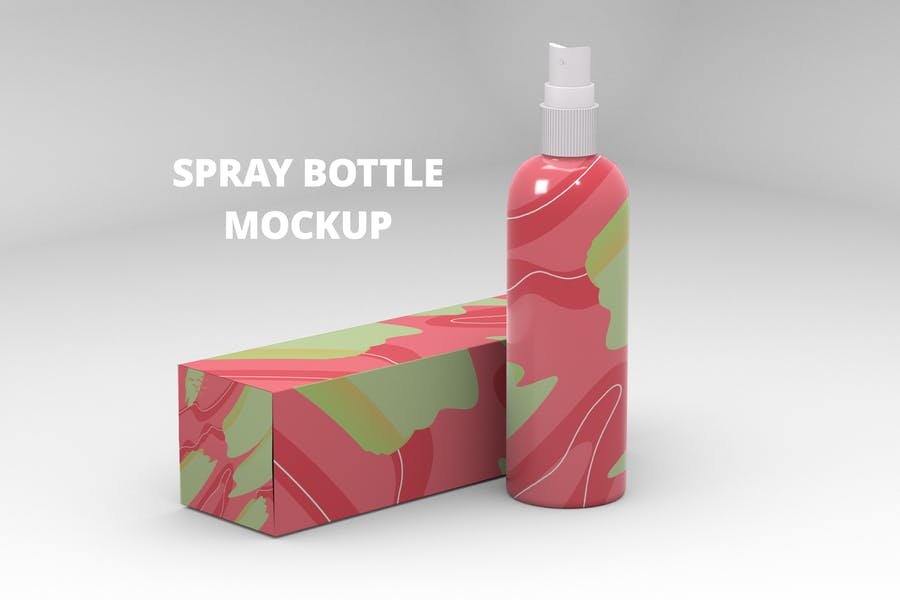 Spray Bottle and Box Mockup PSD