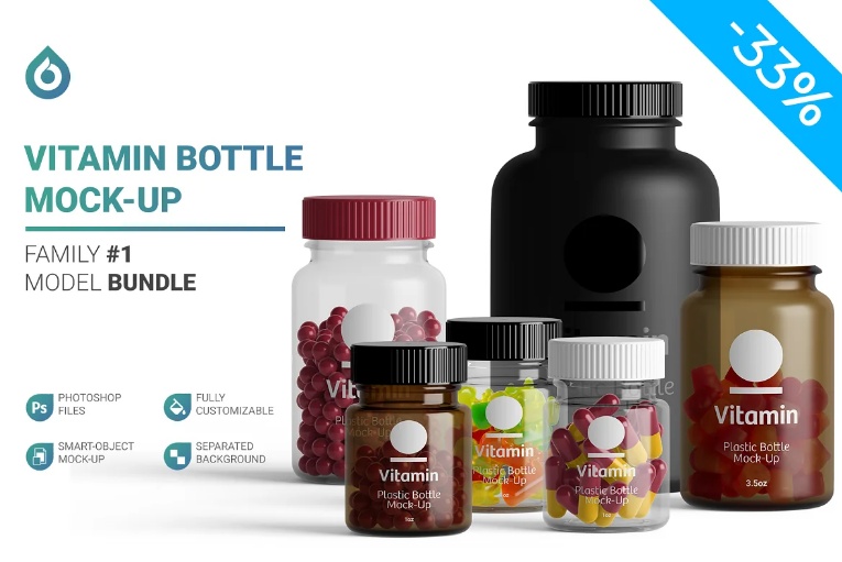 Supplements Bottle Mockup PSD Bundle