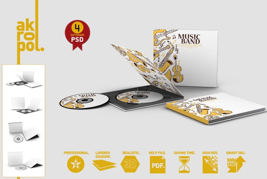 4 CD Cases and Disc Mockups