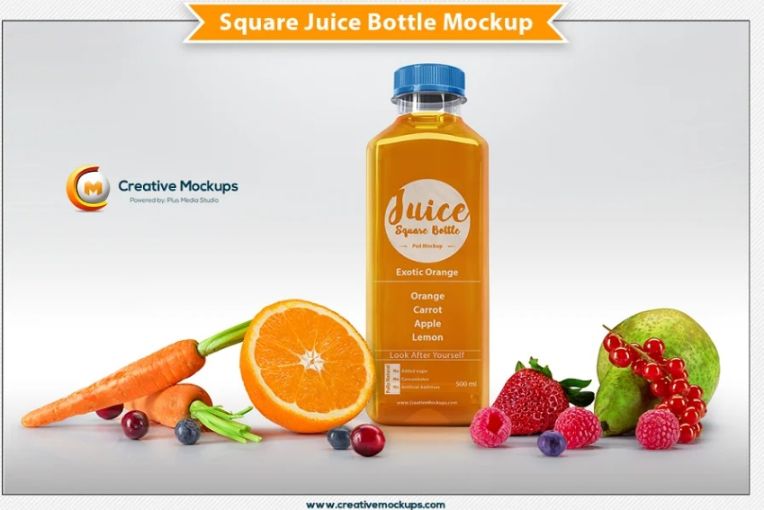 Square Juice Bottle Mockups