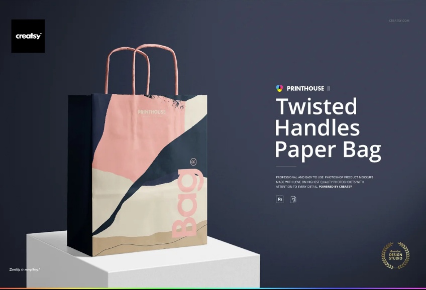 Paper Bag with Twisted handle Mockup