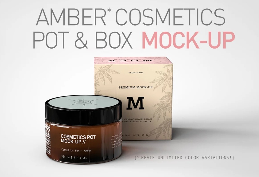Amber Cosmetics Pot and Box Mockup