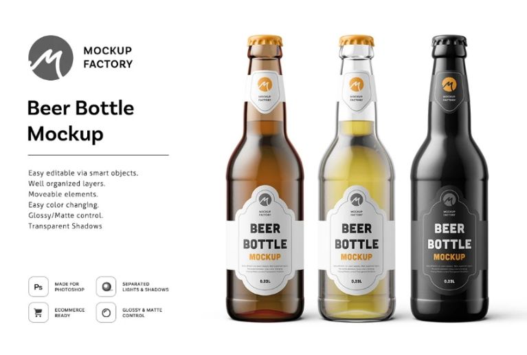 Editable Beer Bottle Mockup PSD