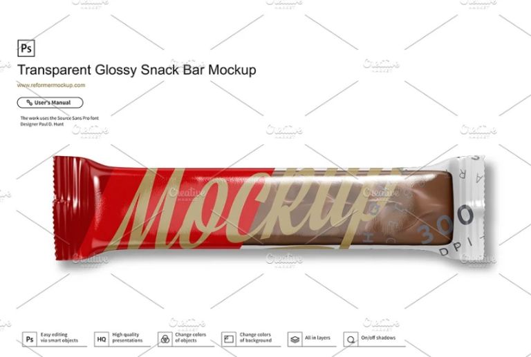 Glossy Granola Bar Packaging Mockup