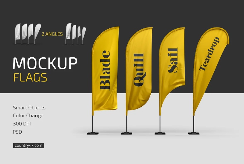Multiple Feather Flags Mockup Set
