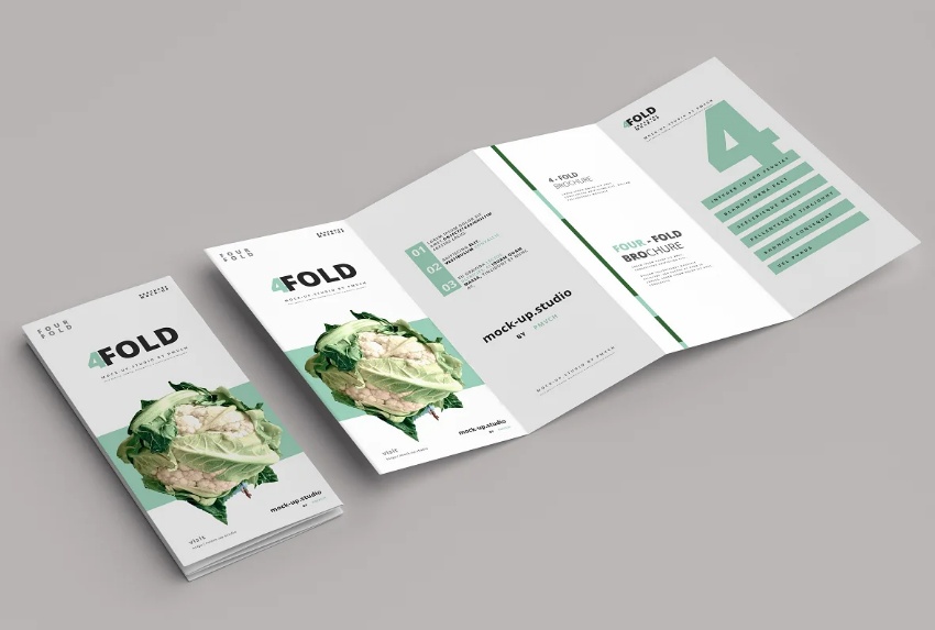 Realistic 4 Fold Brochure PSD Mockup