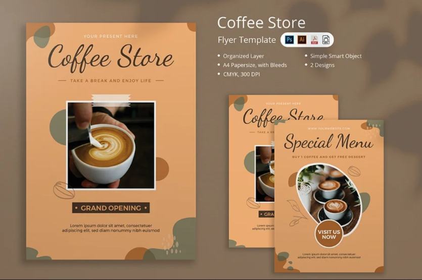 A4 Cafe Business Flyer Template