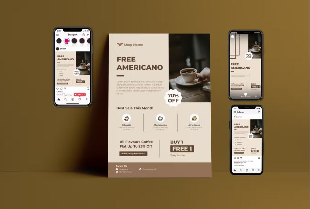 Elegant Coffee Store Flyer Set