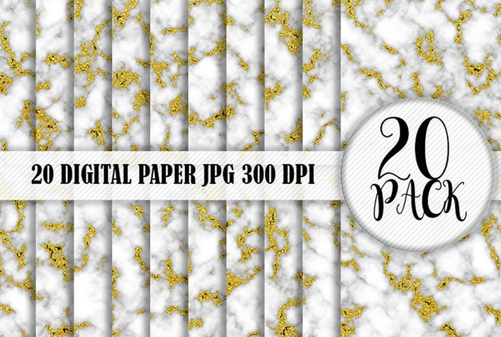 20 Marble Gold Digital Papers