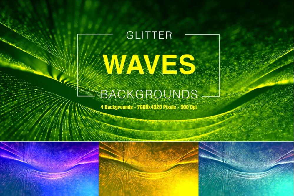 4 Glitter Waves backgrounds Set