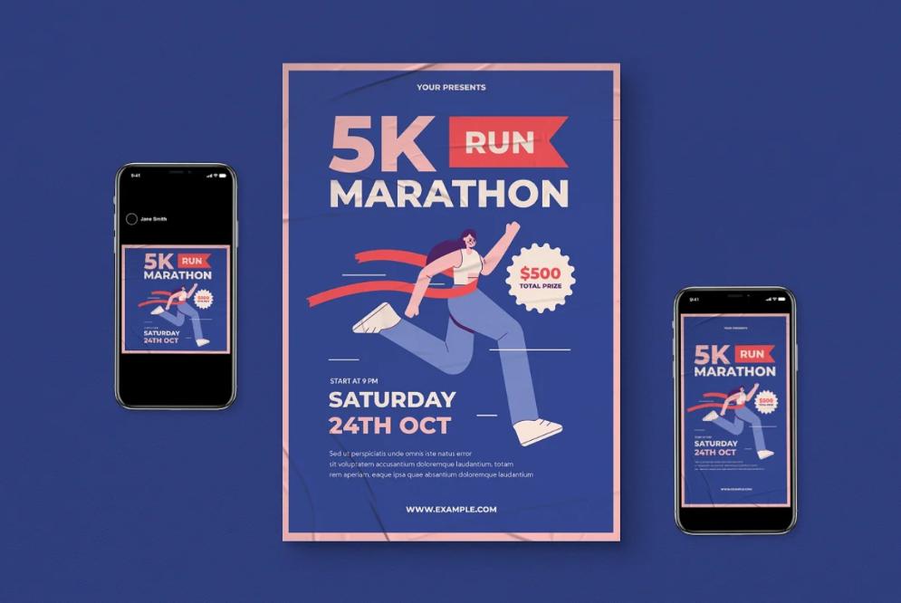 5K Run Marathon Flyer Set