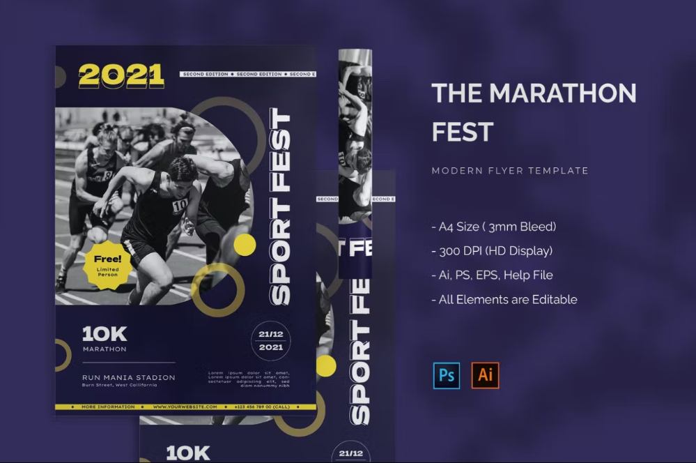 Ai and PSD Sports Fest Flyer Template