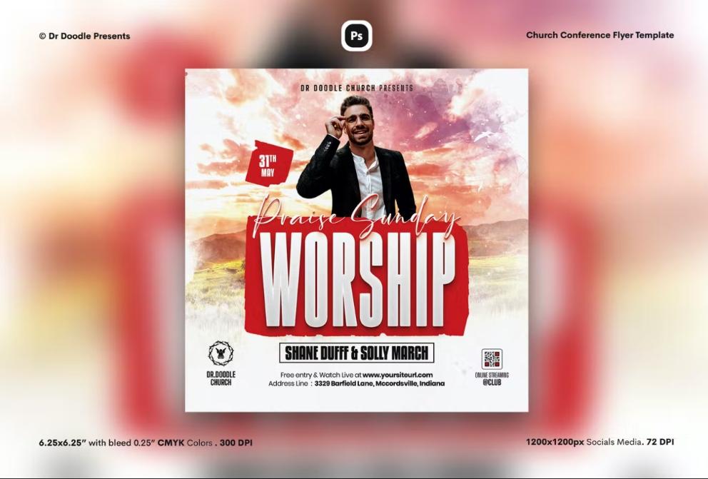 Square Worship Flyer Template