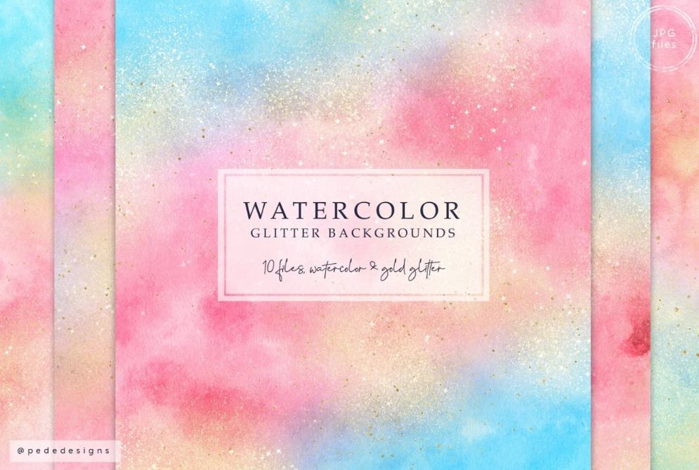 Watercolor Glitter Background Set