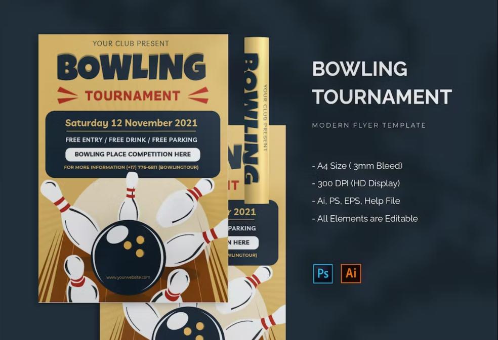 A4 Bowling Match Flyer Design