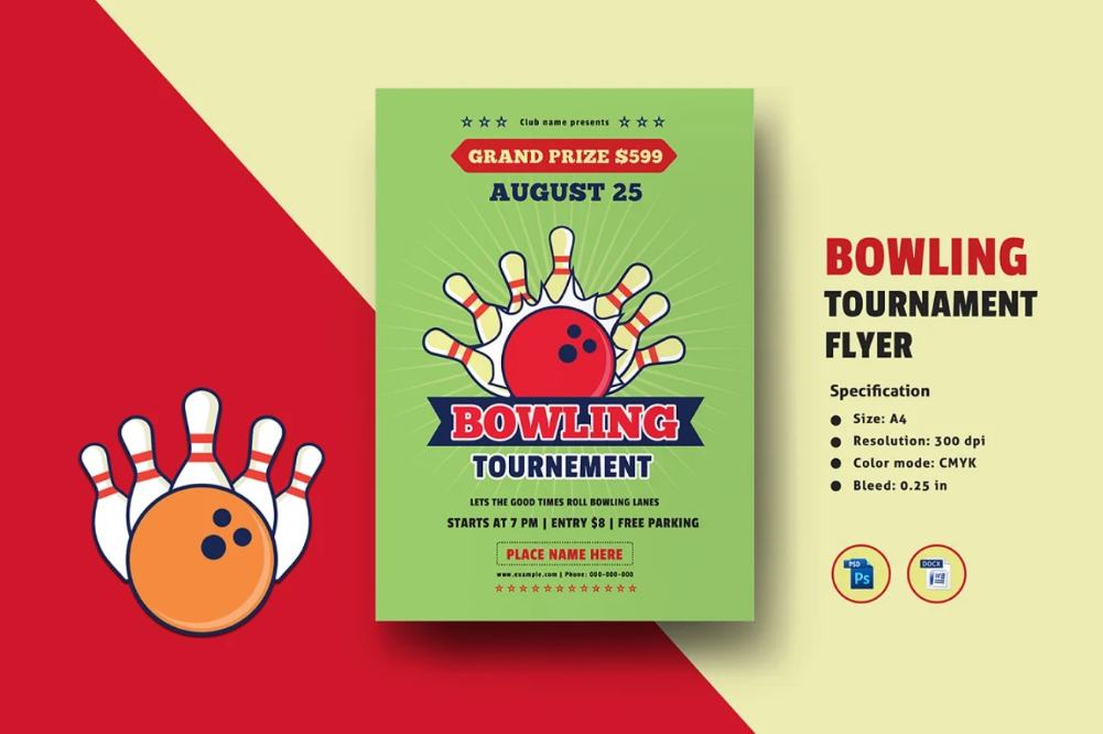 Illustration Style Bowling Flyer Design