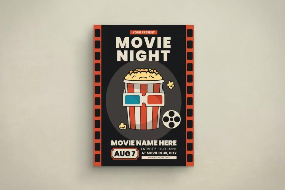 Movie Night Illustration Poster