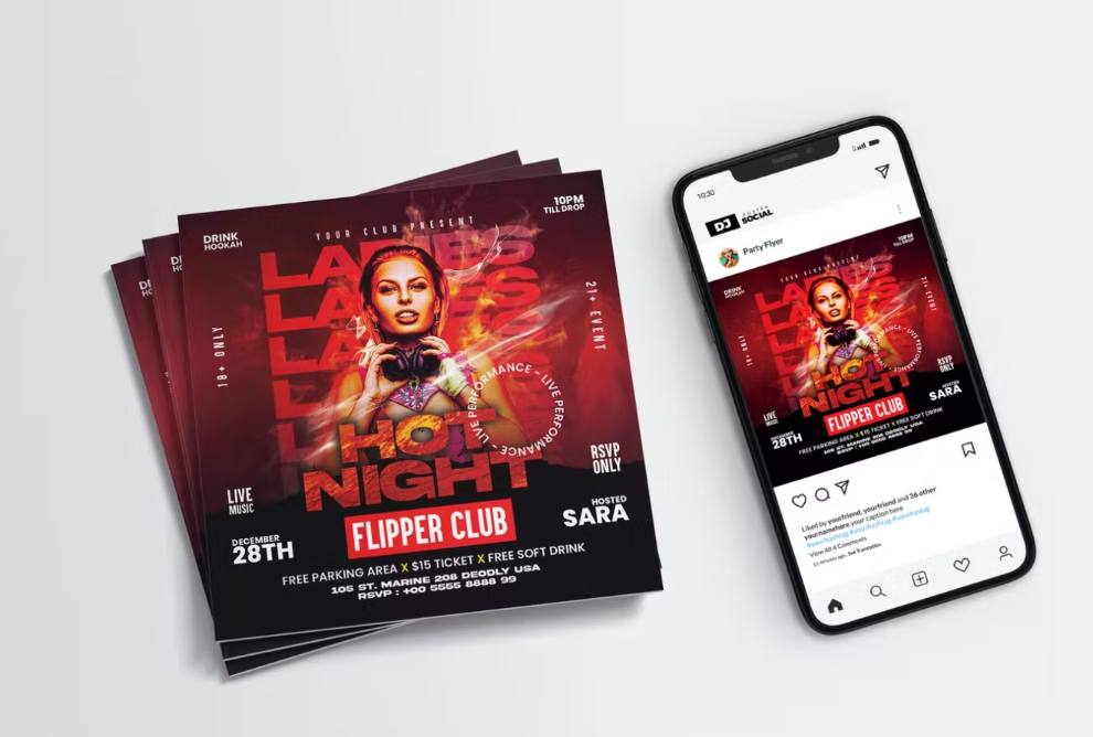 Square Ladies Night Flyer Template