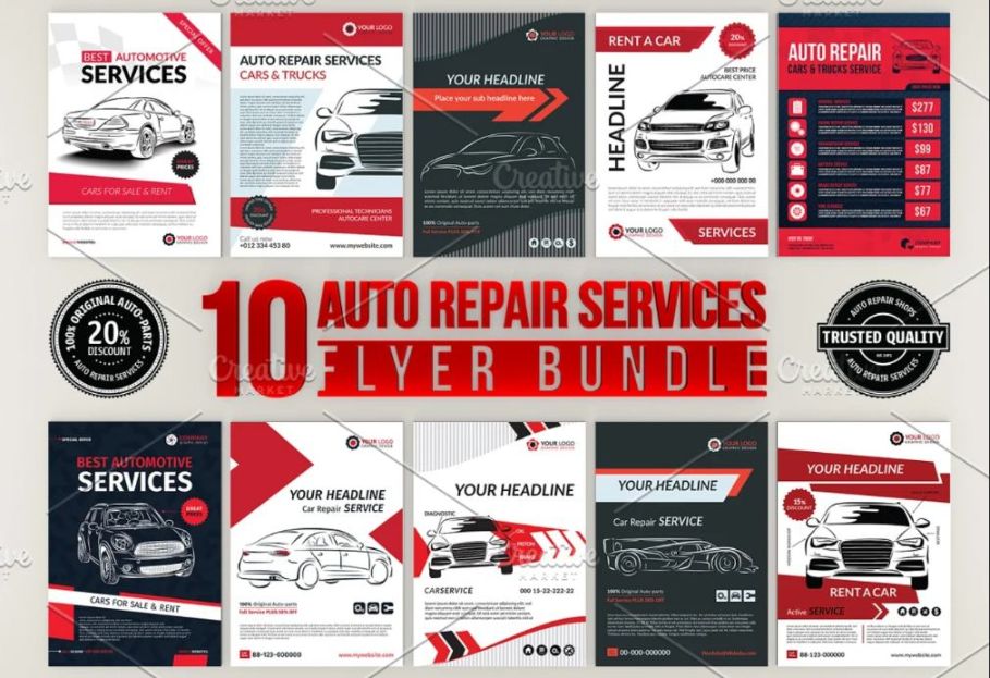 10 Unique Auto Repair Services Flyer Bundle