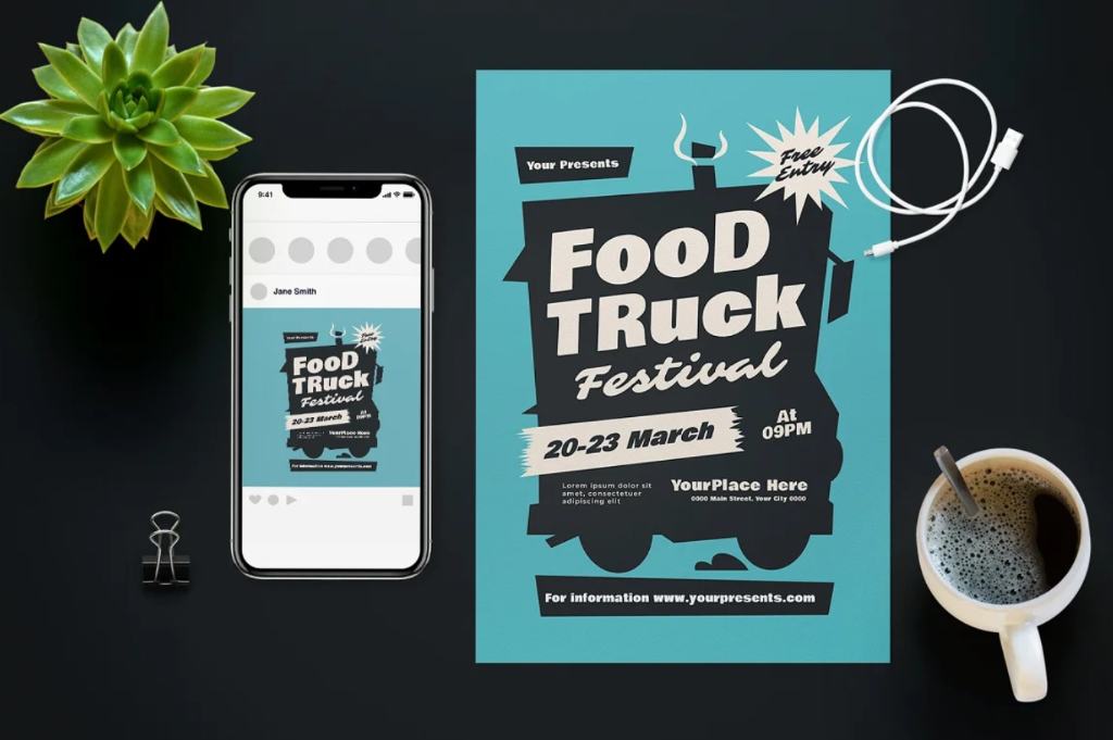 Ai and PSD Food Truck Poster Design