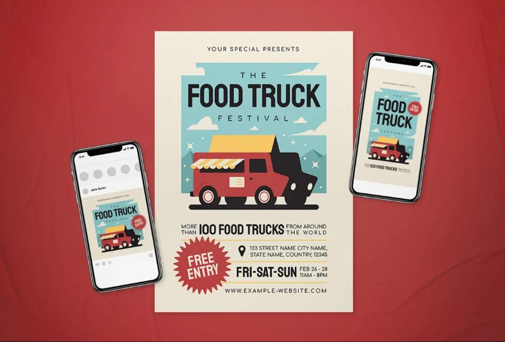 Editable Food Truck Flyer Set