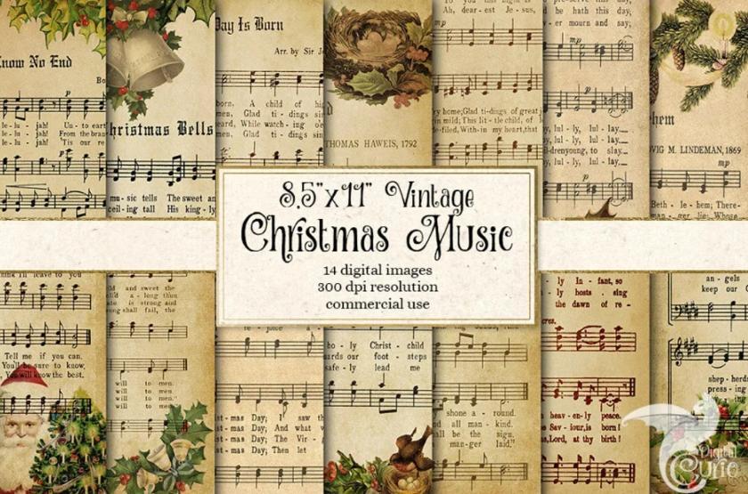 Vintage Christmas Music Digital Paper
