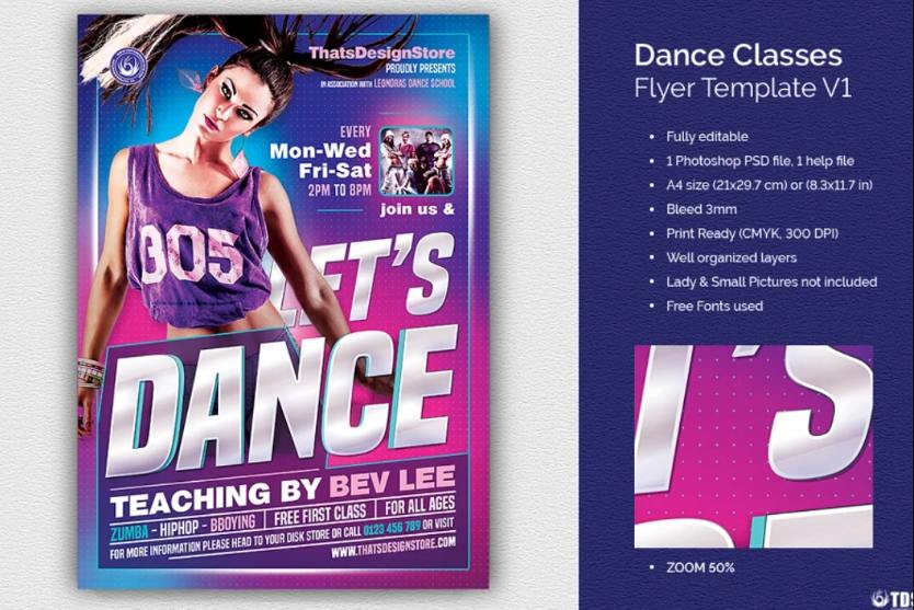 A4 Dance Classes Flyer Template