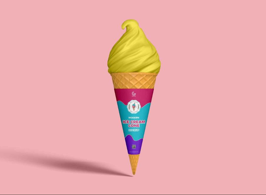 Free Realistic Ice Cream Cone Mockup