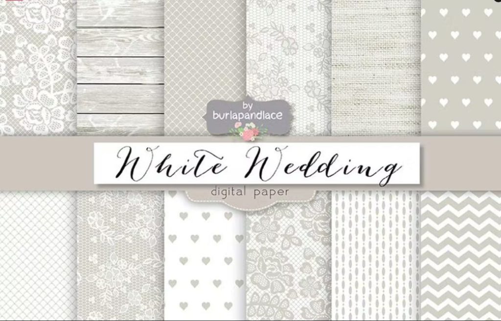 White Wedding Digital Papers Set