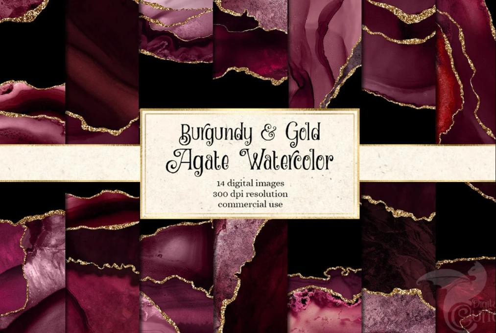 Burgundy and Gold Textures Set