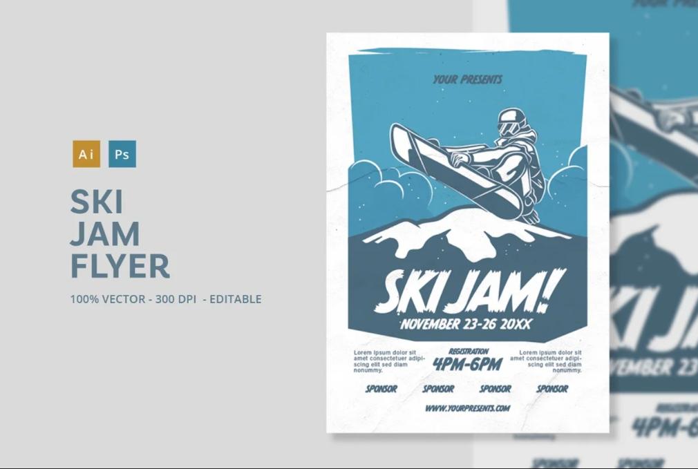 Vector Style Ski Poster Design